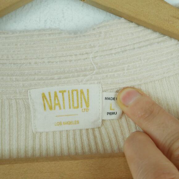 Nation LTD Scout Easy Collared Henley Top Large Cream Minimal Relaxed Classic - Picture 2 of 7